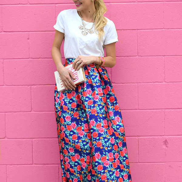 FLORAL PLEATED MAXI SKIRT