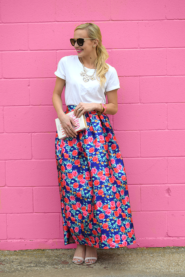FLORAL PLEATED MAXI SKIRT