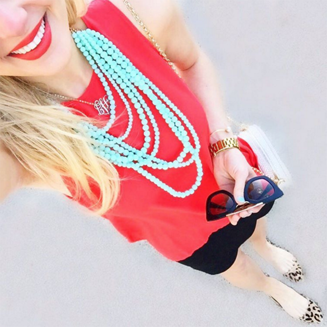 mint and red outfit