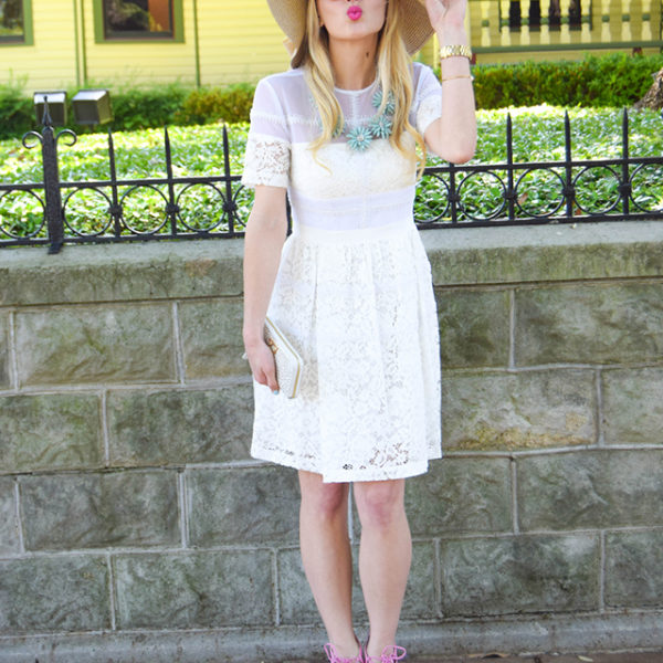 white lace fit and flare dress