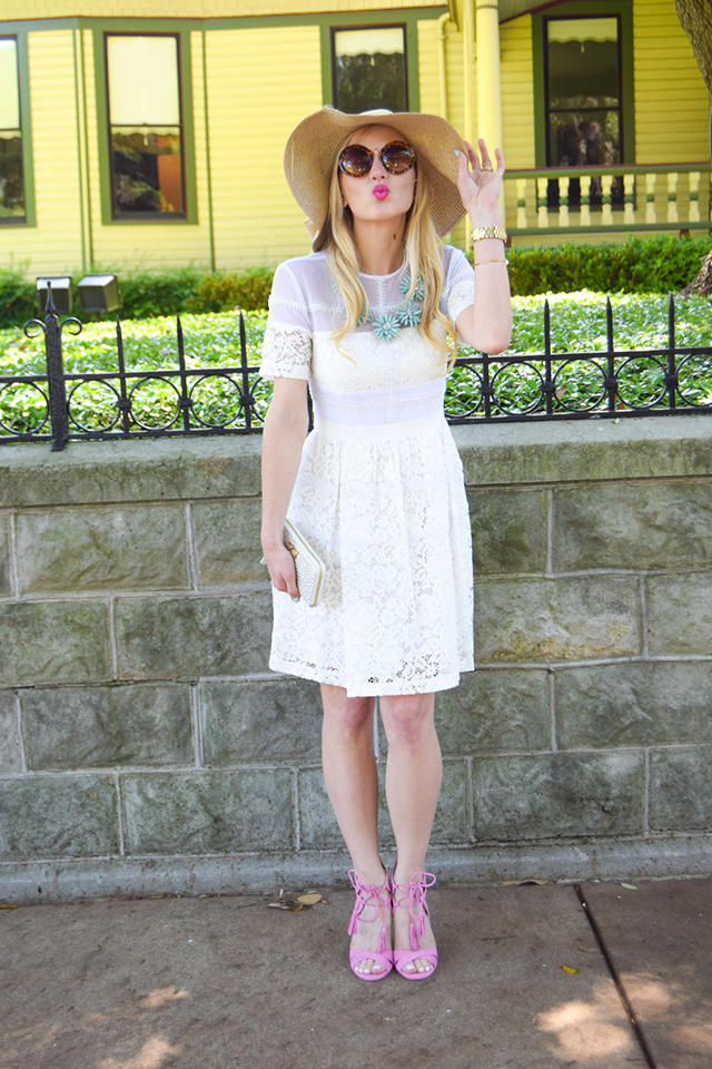 white lace fit and flare dress