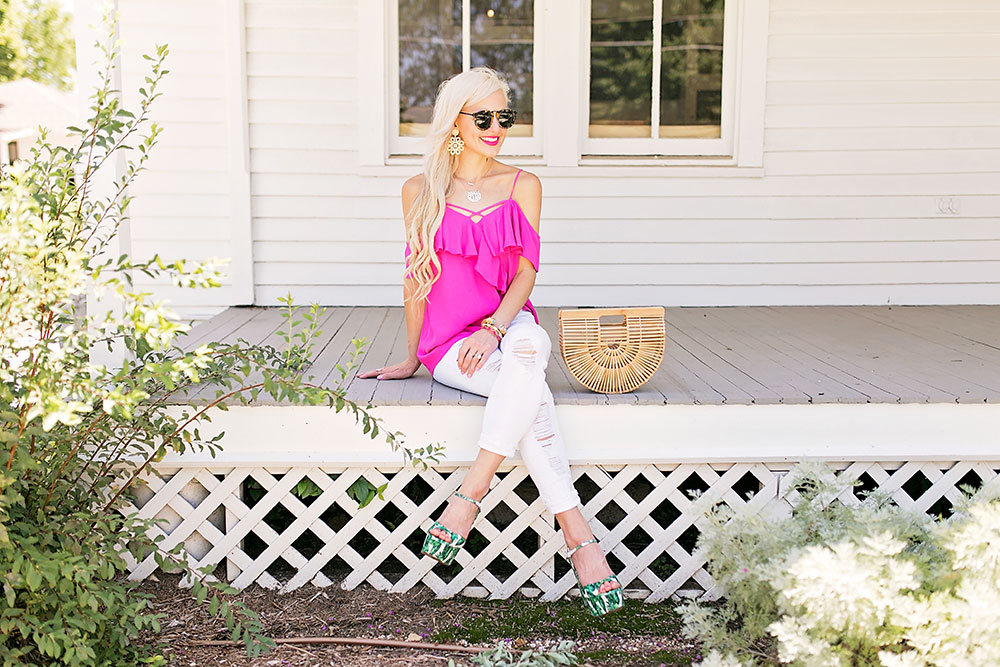 cold shoulder top with ruffles