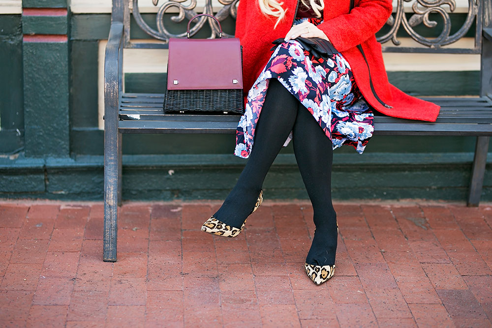 leopard pumps and tights outfit