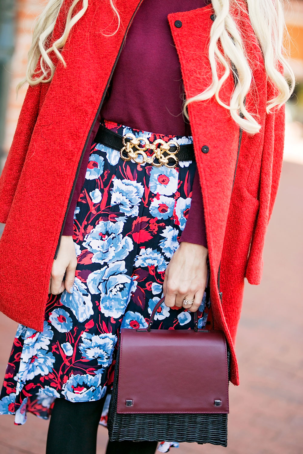 red and burgundy outfit