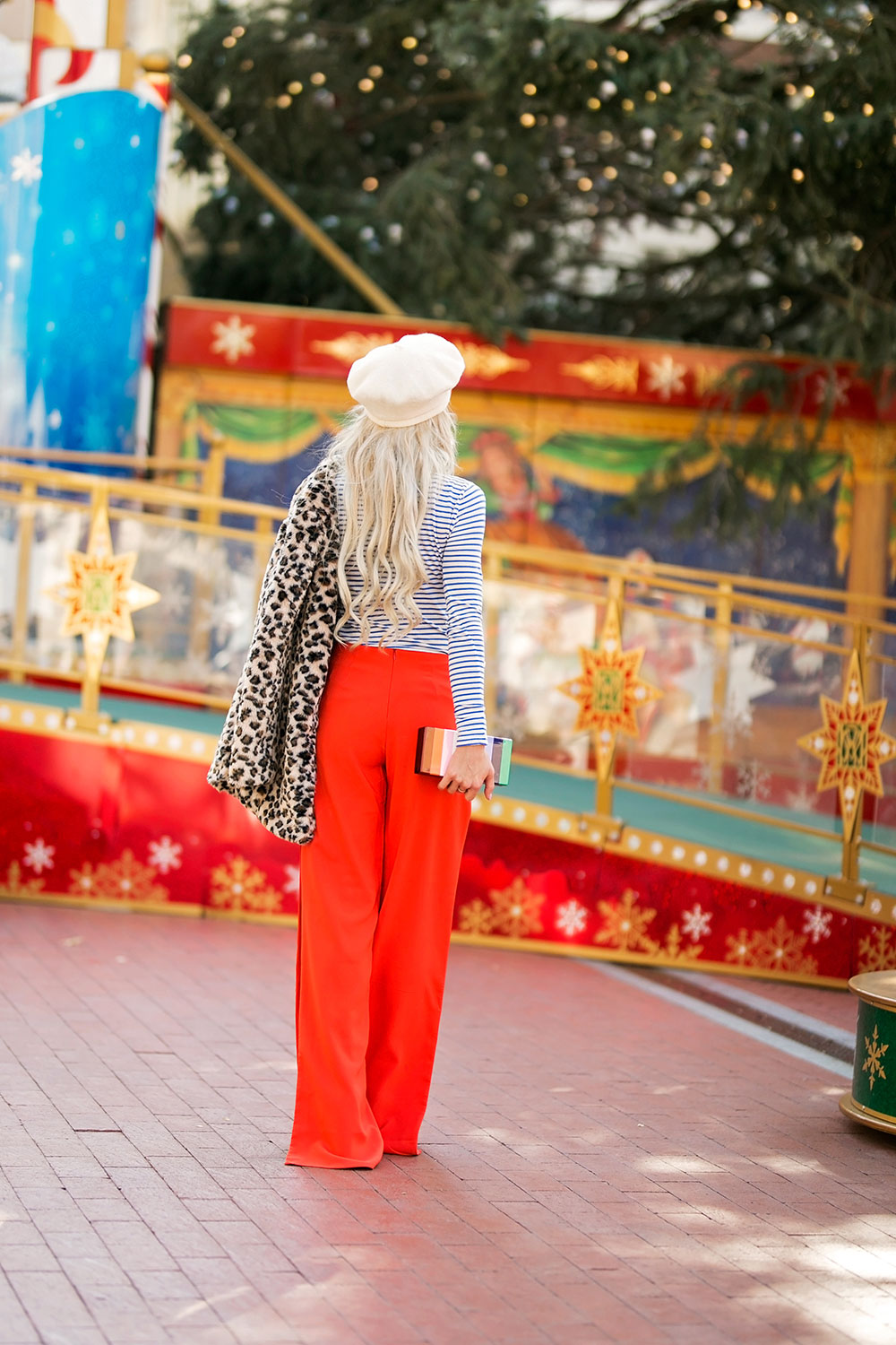 red flare pants outfit