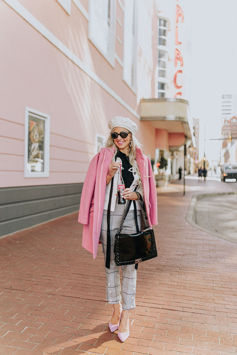 pink coat outfit