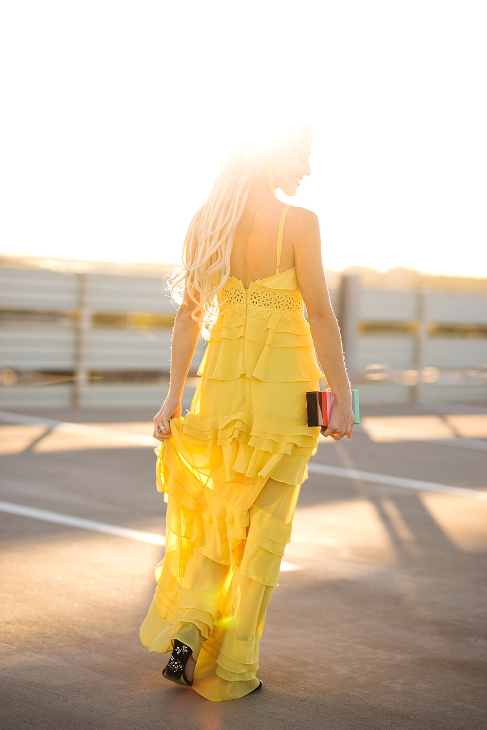 yellow ruffled maxi dress