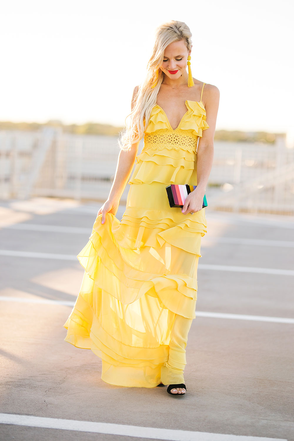 yellow ruffled maxi dress