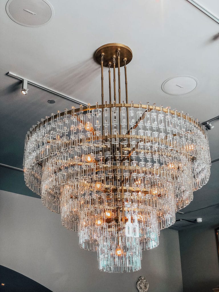 gold and lucite chandelier