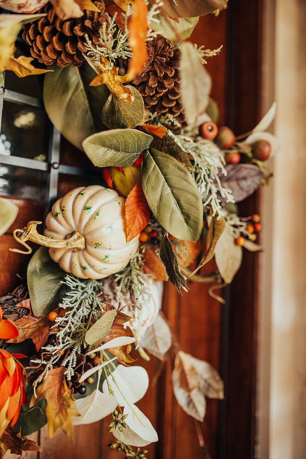 fall wreath with pumpkins
