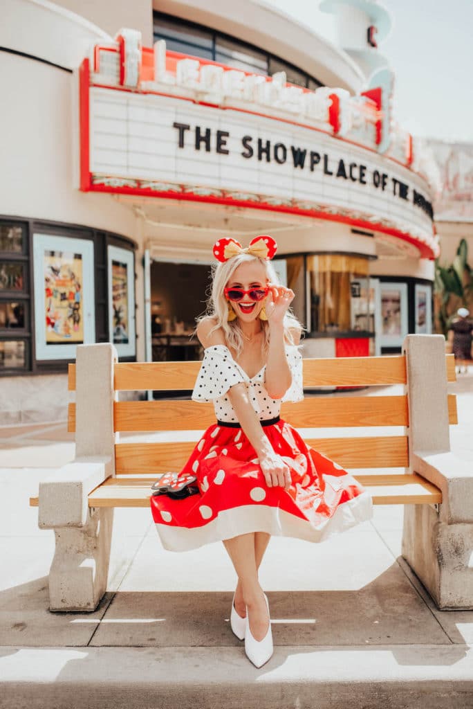 disney world instagram caption ideas - red polka dot skirt - minnie mouse outfit - vandi fair