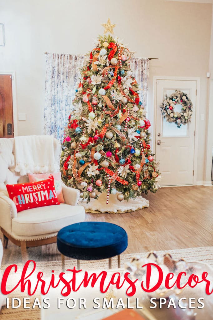 how to decorate a small living room for christmas - colorful christmas tree decor ideas