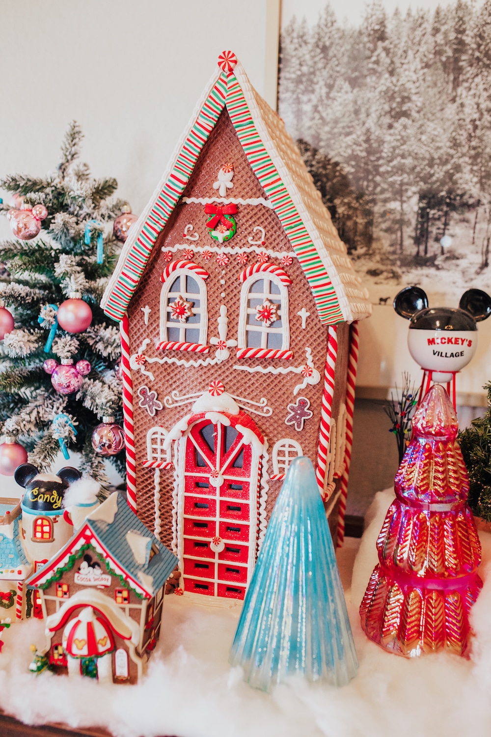 how to create a christmas village display on a table - colorful christmas decor - gingerbread houses