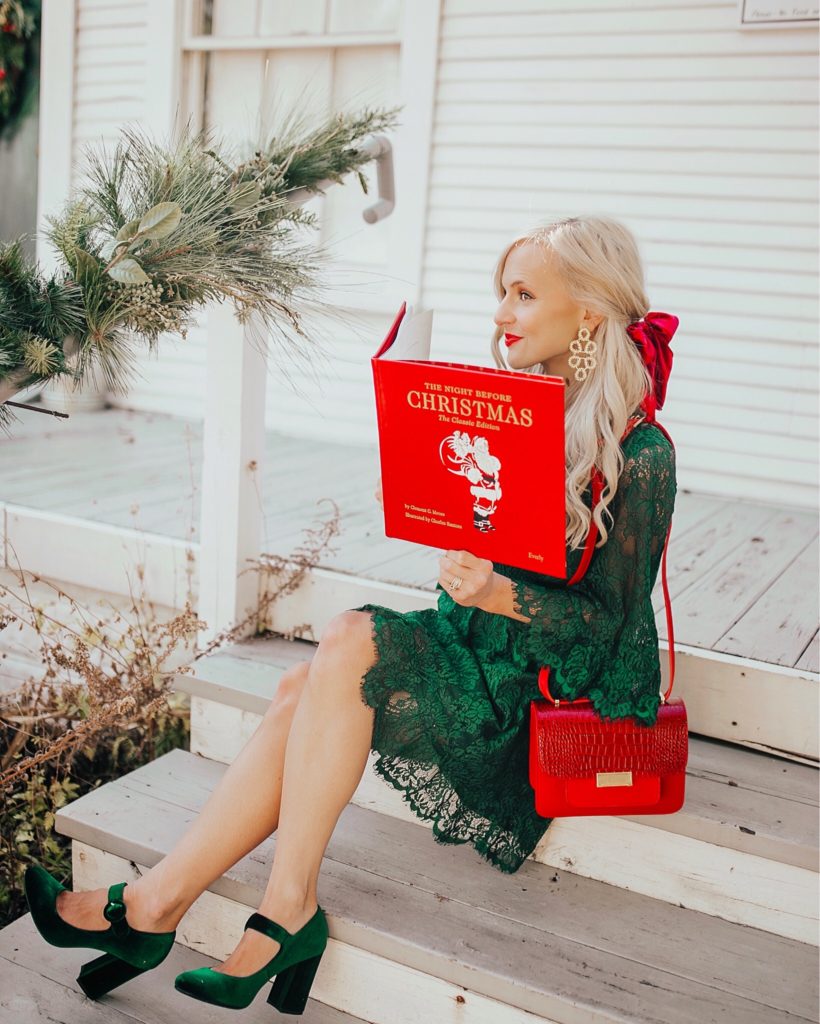 green lace dress - holiday party outfits - holiday outfit ideas for women