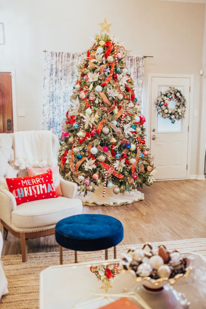 colorful christmas tree decorating ideas - how to decorate a small living room for christmas