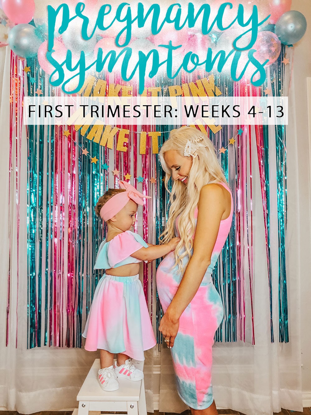 pregnancy symptoms by week - first trimester - weeks 4 - 13 - baby announcement photo with toddler