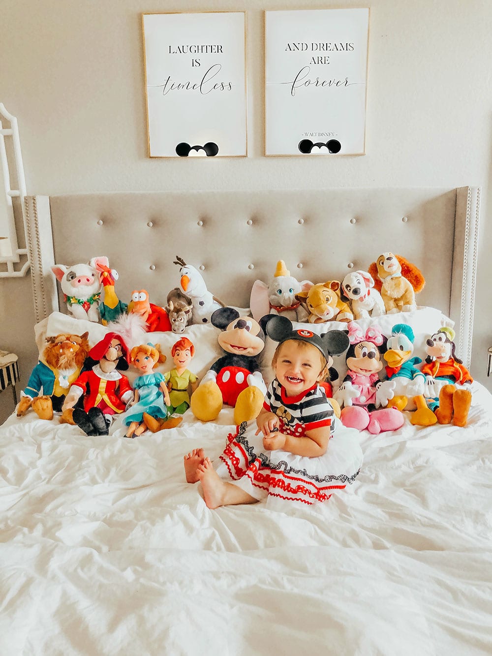 toddler activities to do at home - indoor activity - play pretend with Disney plush toys
