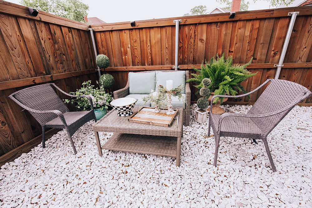 small backyard patio ideas - wicker outdoor furniture set