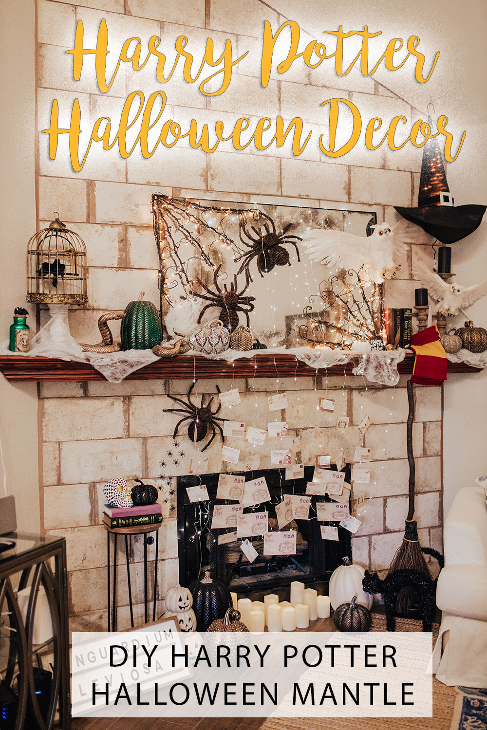 Our Harry Potter Halloween Decorations - Mantle Decor DIY